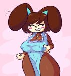  animal_crossing anthro apron apron_only argylesockx big_breasts blush bodily_fluids breast_milking breasts buckteeth carmen_(animal_crossing) clothing female floppy_ears holidays lactating lagomorph leporid mammal mature_female mostly_nude mother&#039;s_day nintendo rabbit smile solo teeth thick_thighs video_games wide_hips 
