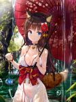  animal_ears japanese_clothes na_kyo no_bra nopan see_through tail umbrella wet wet_clothes 