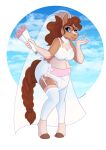  &lt;3 anthro blowing_kiss blue_eyes bouquet bra braided_tail breasts brown_body brown_hair choker clothing cloudscape diaper equid equine female garter_straps hair hi_res hooves horse jewelry knock-kneed legwear lingerie mammal necklace one_eye_closed pregnant sky solo speckled_fur stockings strawberryneko underwear veil wavy_hair wedding_veil wink 