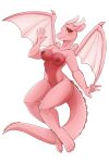  anthro breasts dragon female gesture hi_res horn membrane_(anatomy) membranous_wings misshammer nipples non-mammal_breasts nude pink_body pink_scales red_eyes rose_(natsunomeryu) scales scalie simple_background solo spiked_tail spikes spikes_(anatomy) waving wings 
