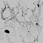  anthro anus arthropod balls belly bodily_fluids erection genital_fluids genitals insect lidded_eyes male medial_ring monochrome nintendo overweight overweight_anthro overweight_male penis perineum pok&eacute;mon pok&eacute;mon_(species) precum scolipede solo squishy_(artist) video_games 