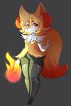  anthro big_ears braixen breasts canid chest_tuft clothing dipstick_tail female fire fluffy fluffy_tail fur genitals hi_res inner_ear_fluff leggings legwear looking_at_viewer mammal misshammer multicolored_tail nintendo nude pok&eacute;mon pok&eacute;mon_(species) pussy skindentation small_breasts solo standing stick synder_(misshammer) thigh_highs tuft video_games wide_hips yellow_body yellow_fur 