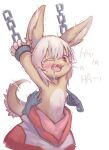  bdsm bondage bound disembodied_hand handcuffs hi_res made_in_abyss male nanachi one_eye_closed shackles solo tickling unknown_artist 