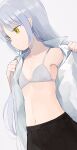  1girl angel_beats! bra breasts grey_background highres hiroki_(yyqw7151) long_hair navel shirt simple_background small_breasts solo tenshi_(angel_beats!) underwear white_bra white_shirt yellow_eyes 