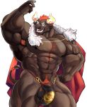  abs anthro armpit_hair barely_contained big_muscles big_penis black_body black_fur body_hair bovid bovine bulge cape chest_hair clothing flaccid fur genitals gyumao hairy hi_res horn huge_muscles huge_penis hyper hyper_genitalia hyper_muscles hyper_penis isuckusuck male mammal muscular muscular_anthro muscular_male nipples pecs penis penis_base pubes solo tokyo_afterschool_summoners video_games 