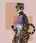 anthro big_breasts big_butt breasts butt clothing felid female fur hybrid jewelry mammal necklace pantherine roar_tigerclaw solo striped_body striped_fur stripes tiger translucent translucent_clothing 
