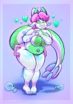  &lt;3 absurd_res after_transformation animate_inanimate anthro arsenth_neodal astremine blue_markings blush curvy_figure digital_media_(artwork) dragon female gesture glistening hair hand_heart hi_res horn inflatable living_inflatable looking_at_viewer markings overweight overweight_anthro pink_hair pool_toy rubber scales simple_background smile solo thick_tail thick_thighs white_body wide_hips 