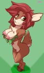  activision anthro areola arm_tuft breasts brown_body brown_fur brown_hair chest_tuft cloven_hooves creamyowl crotch_tuft elora faun_(spyro) female fur green_background green_eyes hair hi_res hooves leg_tuft looking_at_viewer mammal nipples nude shoulder_tufts simple_background solo spyro_the_dragon tuft video_games 