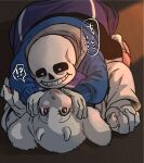  anthro blush boss_monster bovid caprine duo female female_on_bottom goat holding_face humanoid male male/female male_on_top mammal mature_anthro mature_female on_bottom on_top romantic_couple sans_(undertale) surprise tomato_(artist) toriel undertale video_games 