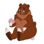  1:1 2021 alpha_channel anthro breasts brown_body brown_fur claws dessert doughnut featureless_breasts feet female food fur green_eyes hi_res long_claws looking_at_viewer mammal misterdonut overweight overweight_anthro overweight_female pawpads signature sitting soles solo ursid 
