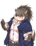  anthro band-aid bandage belt black_nose blush canid canine canis clothed clothing domestic_dog facial_scar fur grey_body grey_fur hair hi_res kemono male mammal multicolored_body multicolored_fur phone ponytail red_eyes sandy18569215 scar shino_(housamo) shirt simple_background solo tokyo_afterschool_summoners topwear two_tone_body two_tone_fur video_games white_background white_body white_fur 