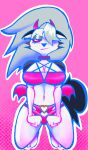  abunbot anthro blush breasts canid canid_demon canine clothed clothing collar demon female fur grey_body hellhound helluva_boss hi_res loona_(vivzmind) mammal piercing red_sclera solo white_body white_fur 