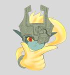  armor colored_sketch emoji female grey_background hair_hand headgear helmet humanoid humanoid_pointy_ears looking_at_viewer midna misterdonut nintendo prehensile_hair red_eyes simple_background solo the_legend_of_zelda thinking twili twilight_princess video_games yellow_sclera 