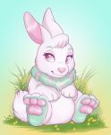  ambiguous_gender carnival-tricks cybunny feet feral flower grass hi_res jumpstart_games long_ears neopet_(species) neopets pawpads plant sitting smile solo video_games 