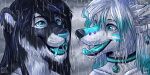  2:1 2_frame_animation animated anthro artica_sparkle blue_eyes bridge_piercing canid canine duo ear_piercing ear_ring facial_piercing felid female female/female fur furgonomics furry-specific_piercing hair machairodontine mammal muzzle_piercing natsumi_oni nose_piercing piercing raining short_playtime smilodon_fatalis wet wet_body wet_fur 