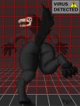  absurd_res anthro black_body black_fur bone canid english_text female fur genitals hi_res malo mammal monster paws pussy scp-1471 scp_foundation skull solo text through_wall wireframe zerperay 