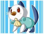  2012 ambiguous_gender blue_background blue_body blue_ears blue_tail brown_nose feral fur long_tail looking_at_viewer nestly nintendo oshawott pok&eacute;mon pok&eacute;mon_(species) quadruped red_eyes shell simple_background solo teeth video_games white_body white_fur 