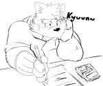  anthro bodily_fluids canid canine canis crying dokoats domestic_dog english_text male mammal monochrome moritaka pencil_(disambiguation) solo taxes tears text tokyo_afterschool_summoners video_games 