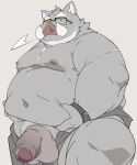  2021 anthro balls belly bracelet clothed clothing edit eyewear flaccid foreskin fur genitals glasses grey_body grey_fur hi_res humanoid_genitalia jewelry kemono male mammal moobs navel nipples nude overweight overweight_anthro overweight_male partially_clothed penis pubes simple_background solo suid suina sus_(pig) taro_heppoko uncensored uncut white_background wild_boar 