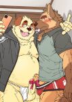  2021 anthro asian_clothing balls blush canid canine canis clothing domestic_dog duo east_asian_clothing edit erection fundoshi genitals hi_res hoodie humanoid_genitalia humanoid_hands humanoid_penis japanese_clothing kemono male male/male mammal overweight overweight_male penis phone ryuta-h shirt tongue tongue_out topwear uncensored underwear 