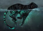  2021 ambiguous_gender black_body black_fur blue digital_media_(artwork) felid feline feral fur green_stripes hi_res jademerien mammal solo stripes 