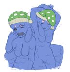  blobbos blue_body blue_skin breasts clothing drowsy fak&eacute;mon featureless_breasts female food fusion goo_creature hat headgear headwear humanoid mozzamazel open_mouth pizza pok&eacute;mon_clover simple_background stretching unknown_artist white_background yawn 