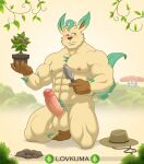  2021 abs anthro anthrofied background_character balls behind_shrub biceps big_balls biped blush brown_nose chest_tuft dirt duo eeveelution elemental_creature erection exhibitionism flora_fauna foreskin fur garden gardener gardening genitals gloves_(marking) grin hi_res hiding hole_(pit) humanoid_genitalia humanoid_penis leaf leaf_ears leaf_hair leaf_tail leafeon leg_markings looking_back lovkuma male male/male markings muscular muscular_anthro muscular_arms muscular_male muscular_thighs nintendo nipples nude_male pecs penis plant plant_hair plantigrade planting pok&eacute;mon pok&eacute;mon_(species) pok&eacute;morph pot_(disambiguation) potted_plant pseudo_hair pubes quads rape_face sapling shrub signature smile socks_(marking) solo_focus spade star_eyes tan_body tan_fur text triceps trowel tuft uncut video_games vileplume vines voyeur 