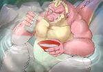  2021 absurd_res alcohol anthro bathing beverage crocodile crocodilian crocodine crocodylid dragon_quest dragon_quest:_the_adventure_of_dai giddy1016 hi_res humanoid_hands kemono male musclegut pink_body reptile sake sake_dish scalie scar sitting slit solo square_enix video_games water 