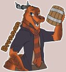  &lt;3 2021 anthro beverage biped claws clothed clothing digital_media_(artwork) eyes_closed fingers grumpy_griffin_creations hi_res kobold male open_mouth raised_arm simple_background smile solo standing tankard 