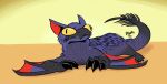  angry beak black_claws blue_body blue_fur capcom claws feral flying_wyvern fur hi_res johnnythecheesy lying monster_hunter nargacuga scales simple_background video_games wings yellow_eyes 