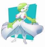  anthro areola big_areola breasts clothed clothing exposed_breasts featureless_crotch female gardevoir green_eyes hi_res looking_at_viewer mostly_nude negullust nintendo nipples pok&eacute;mon pok&eacute;mon_(species) puffy_nipples smile solo topless video_games 
