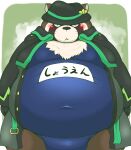  anthro belly blush bulge canid canine clothing coat embarrassed flasher hamatnk hat headgear headwear live-a-hero male mammal overweight overweight_anthro overweight_male raccoon_dog shoen solo swimwear tanuki tight_clothing topwear trenchcoat 