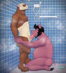  balls cowardlion domestic_ferret domestic_pig erection fellatio genitals hair hi_res kneeling leaning_on_wall male male/male mammal mustela mustelid musteline oral paws penile penis pink_penis sex shower showering side_view soap steam suid suina sus_(pig) tile tile_wall true_musteline wall_(structure) water 