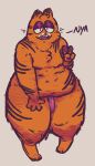  a_cat_is_fine_too anthro digital_drawing_(artwork) digital_media_(artwork) digitigrade domestic_cat felid feline felis fur garfield_(series) garfield_the_cat geep69 genitals hi_res male mammal meme orange_body orange_fur overweight overweight_anthro overweight_male pawpads paws penis semi-anthro short_stack simple_background solo text thick_thighs wide_hips 