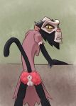  2013 angry_expression angry_eyes anthro anus bottomless breasts butt cartoon_network clothed clothing female genitals hi_res looking_at_viewer looking_back lucy_simian mammal mature_female ms._lucy_simian plump_labia ponchuzn primate puffy_anus pussy rear_view red_butt sagging_breasts solo teeth the_amazing_world_of_gumball yellow_sclera 