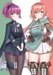  2girls blush breasts carcano_m1891_(girls_frontline) carcano_m91/38_(girls_frontline) earrings girls_frontline green_eyes highres jewelry large_breasts long_hair multiple_girls nezumi7983 purple_hair short_hair small_breasts smile thighs very_long_hair 