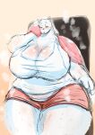  anthro atherbirochi big_breasts bodily_fluids breasts cleavage clothed clothing female fur huge_breasts huge_hips mammal obese obese_anthro obese_female overweight overweight_anthro overweight_female polar_bear solo sweat thick_thighs ursid ursine white_body white_fur wide_hips 