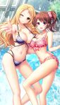  2girls :d ;) asymmetrical_docking bikini blonde_hair breast_press breasts brown_eyes brown_hair character_request cleavage collarbone doukyuusei_2 doukyuusei_another_world eyebrows_visible_through_hair floating_hair flower game_cg groin hair_flower hair_ornament hand_on_another&#039;s_hip indoors large_breasts long_hair looking_at_viewer maijima_karen medium_breasts multi-strapped_bikini multiple_girls navel official_art one_eye_closed open_mouth pink_bikini pink_flower pool print_bikini purple_eyes shiny shiny_hair side_ponytail smile standing swimsuit very_long_hair 