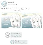  1girl 2boys aqua_eyes asphyxiation asymmetrical_hair bandages brand_name_imitation drowning english_text eyebrows_visible_through_hair facial_hair fake_screenshot fish flower grimoire_weiss hair_flower hair_ornament hand_up hands_up highres instagram kaine_(nier) looking_at_viewer lunar_tear meme multiple_boys mustache nier nier_(series) nier_(young) parted_lips ripples selfie sheepilolita silver_hair smile struggling water 