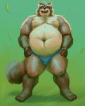  2021 anthro brown_body brown_fur canid canine clothing fur hi_res humanoid_hands male mammal moobs nipples overweight overweight_anthro overweight_male raccoon_dog solo tanuki themorghull underwear 