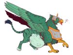  ambiguous_gender armor avian beak belly big_belly bird butt claws feathered_wings feathers feral fur green_body green_fur gryphon happy headgear helmet hi_res hybrid muscular mythological_avian mythology organs satisfied simple_background solo stomach striped_body striped_fur stripes thatgryphonguy thick_thighs vore warhammer_(franchise) warhammer_fantasy wings 