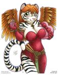  &lt;3 2021 anthro armwear big_breasts blush breasts brown_hair cleavage clothed clothing dress ear_piercing ear_ring elbow_gloves feathered_wings feathers felid female fur gloves green_eyes hair handwear mammal michele_light pantherine piercing solo striped_body striped_fur stripes tiger white_body white_fur wine_glass wings 