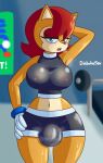  anthro archie_comics bedroom_eyes big_breasts blue_eyes bodily_fluids breasts bulge clothing genital_outline gym gynomorph hand_on_hip hi_res intersex looking_at_viewer narrowed_eyes open_mouth penis_outline sally_acorn seductive solo sonic_the_hedgehog_(archie) sonic_the_hedgehog_(comics) sonic_the_hedgehog_(series) storyman sweat sweaty_armpit tight_clothing translucent wet wet_clothing wide_hips 