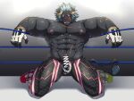  aaassstaro abs anthro blush clothing erection fighting_ring genitals horn krampus_(housamo) male monster muscular muscular_anthro muscular_male nipples pecs penis solo tokyo_afterschool_summoners torn_clothing tusks video_games 