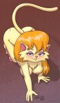  all_fours anthro bedroom_eyes blush cleo_catillac clothing domestic_cat felid feline felis female heathcliff_and_the_catillac_cats hi_res high-angle_view leg_warmers legwear looking_at_viewer mammal mostly_nude narrowed_eyes nipples seductive solo zaboom 