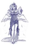  anthro big_breasts breasts clothing dress equid equine female gingersnaps_(oc) hand_fan hasbro hi_res horn jewelry jewlery looking_at_viewer mammal my_little_pony necklace ring snickerlewdles solo standing unguligrade_anthro winged_unicorn wings 
