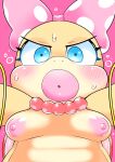  accessory anthro blush bodily_fluids bracelet female first_person_view hair_accessory hair_bow hair_ribbon hi_res jewelry koopa koopaling lips looking_at_viewer mario_bros necklace nintendo nipples ribbons scalie solo sweat thick_lips uyu video_games wendy_o._koopa 