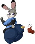  2021 absurd_res anthro big_butt breasts butt canid canine disney duo female fox gesture hi_res huge_butt judy_hopps lagomorph leporid looking_at_butt looking_back male male/female mammal masterj291 nick_wilde police rabbit simple_background small_breasts thick_thighs thumbs_up ticket white_background zootopia 