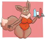  anthro big_breasts breasts clothed clothing eevee female fur hi_res immortalstar jezebel_(crane) looking_at_viewer nintendo pok&eacute;mon pok&eacute;mon_(species) sex_toy simple_background smile solo thick_thighs video_games 