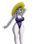  anthro big_breasts blue_eyes bovid breasts caprine female goat hi_res leondraw mammal navel nipples nude purple_one-piece_swimsuit small_horns solo sun_hat thick_thighs toriel undertale video_games white_body 